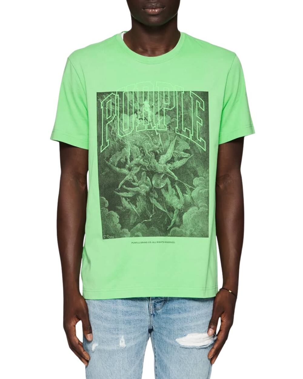 Purple Brand Fallen Fluorescent Green Cotton T Shirt Men’s Plus Size 3XL
